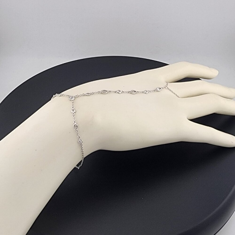 925 Silver Gemstone Hand Chain Bracelet with Ring – Round & Oval Stones - Picture 6 of 13